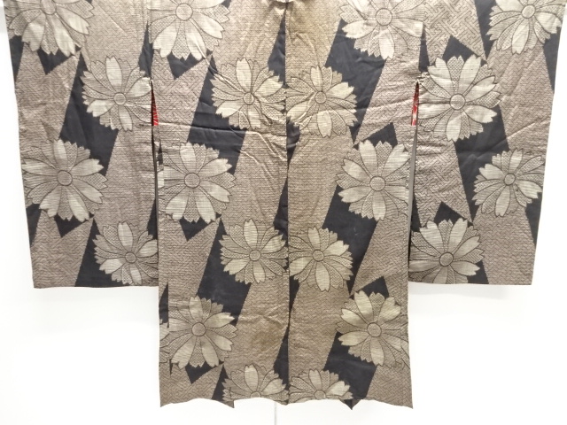  アンティーク　花模様織り出し本場村山泥大島紬長羽織